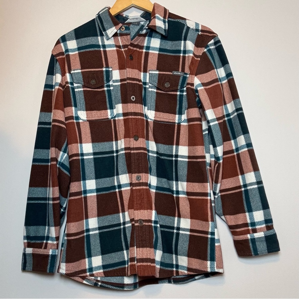 Eddie Bauer Micro Fleece Shirt Men's size small  Super Soft plaid